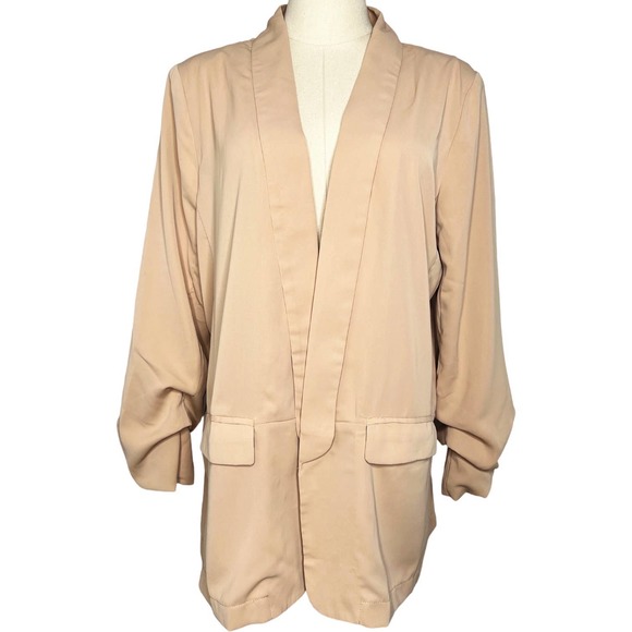 Kori Jackets & Blazers - Kori Lined Rouched Sleeve Blazer Open Front Size 1X